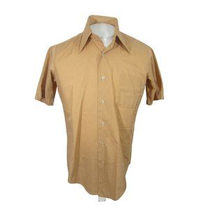 Pelham Men casual/dress s/s 14-14.5 S slim Taupe brown vtg 70s disco p2p 21.5"